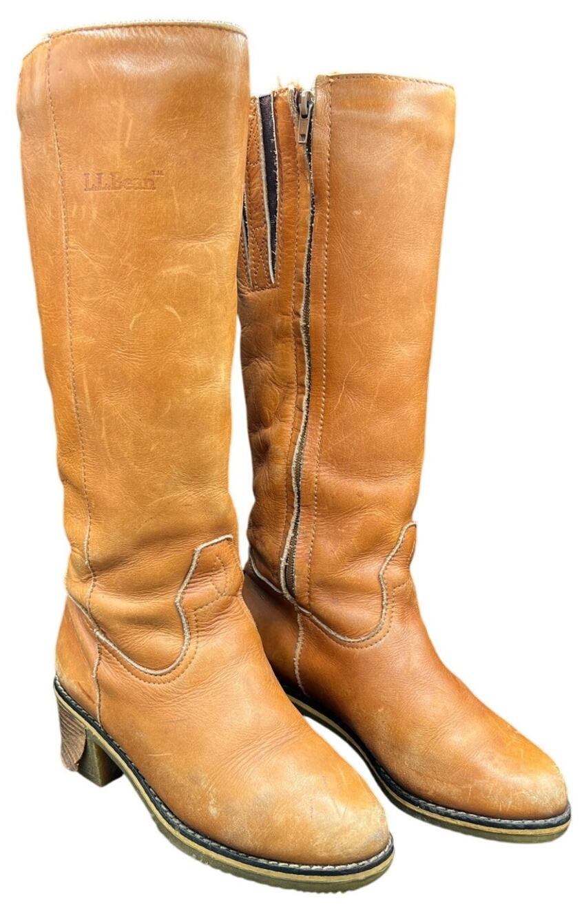 👢 Blondo Brown Leather Claf Boots Stacked Heel Waterproof SZ 7 Gum sole FLAW